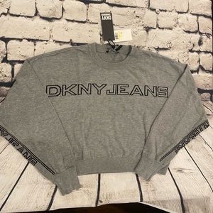 Womens DKNY Jeans Cropped Logo Sweater Avenue Grey Black Size: Medium